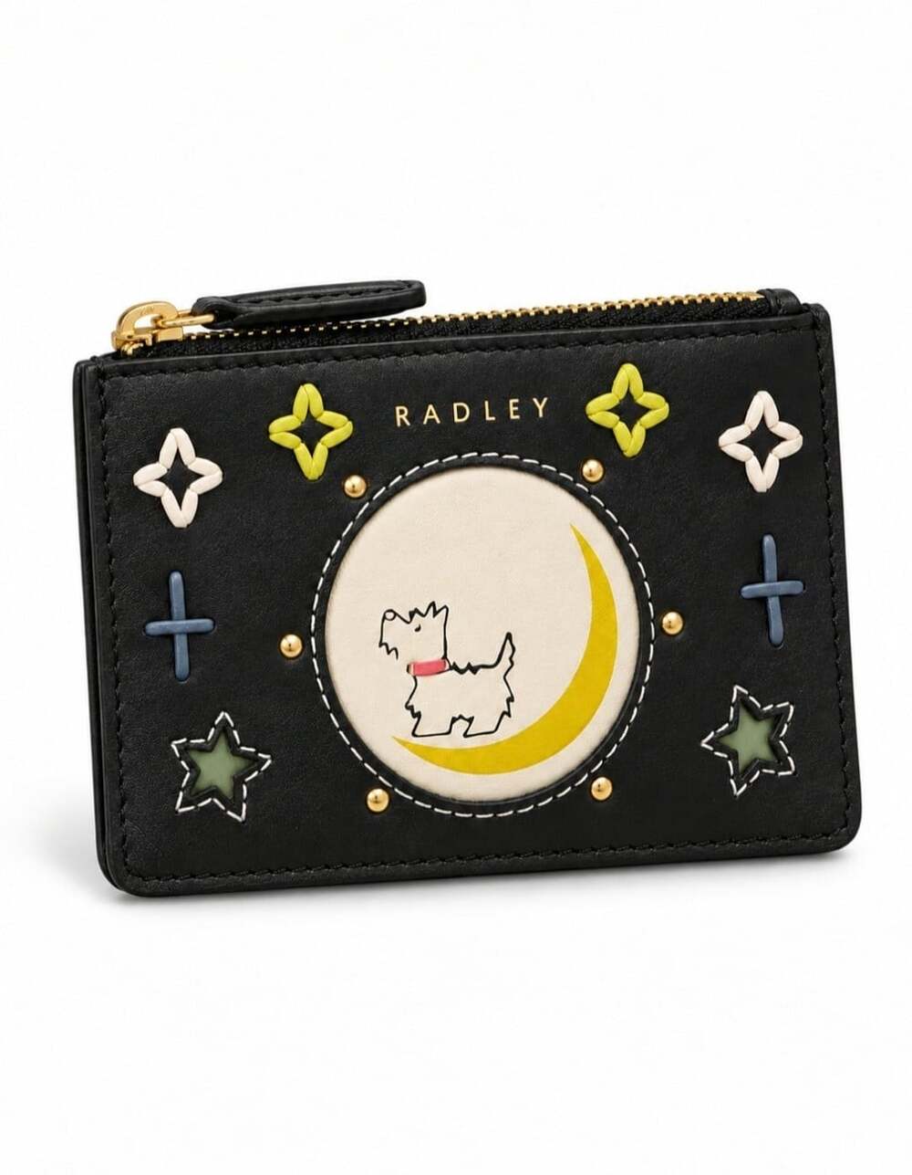 Radley London To The Moon Card Coin Holder Black Scottie Dog NWT Leather
